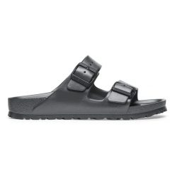 Klapki damskie Birkenstock Arizona EVA Metallic Anthracite. Szare klapki damskie Birkenstock, bez wzorów, z materiału, bez obcasa, bez zapięcia. Za 189.99 zł.