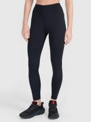 4F Legginsy sportowe w kolorze czarnym rozmiar: L. Czarne legginsy damskie 4F, l, bez wzorów, z materiału, z podwyższonym stanem, outdoorowe. Za 95.95 zł.