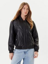 Guess Kurtka z imitacji skóry W5YL06 WE480 Czarny Regular Fit. Czarne kurtki damskie Guess, xxl, z aplikacjami, ze skóry, bez kaptura. Za 649.99 zł.