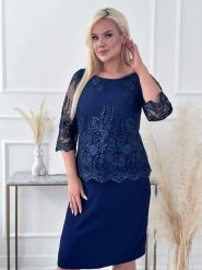 Elegancka ołówkowa sukienka Diana w kolorze granatu na wesele XXL OVERSIZE LATO. Sukienki damskie Moda Size Plus Iwanek, bez wzorów, z elastanu, eleganckie, bez ramiączek. Za 349.90 zł.