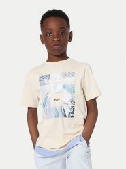 BOSS T-Shirt J52988 S Beżowy Regular Fit. Brązowe t-shirty i koszulki chłopięce Boss, bez wzorów, z bawełny, bez kołnierzyka, bez ramiączek. Za 232.99 zł.