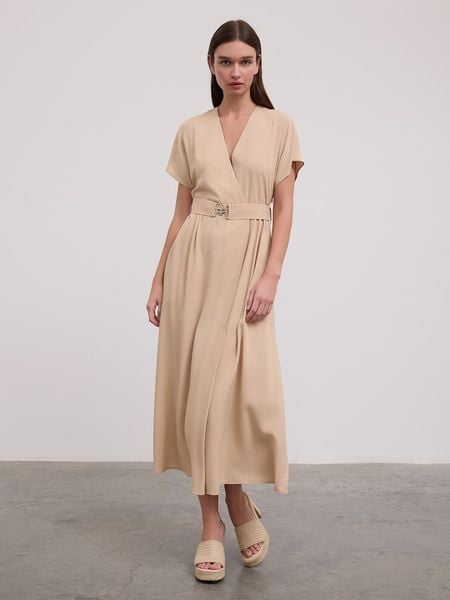 BGN Sukienka w kolorze beżowym rozmiar: 36. Brązowe sukienki damskie BGN, bez wzorów, z tkaniny, bez ramiączek. Za 65.54 zł.