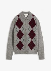 Sweter rozpinany z kołnierzykiem polo. Szare kardigany damskie bonprix, bez wzorów. Za 149.99 zł.