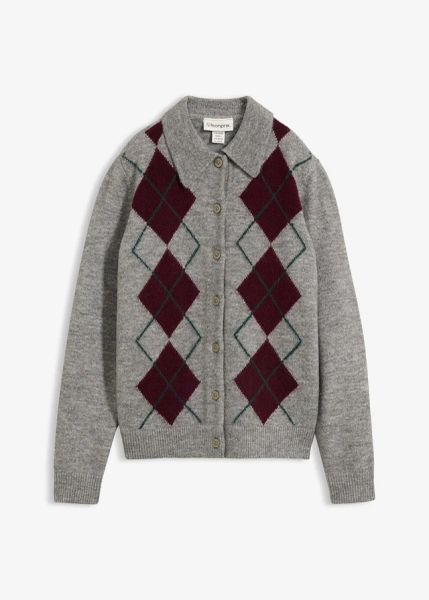 Sweter rozpinany z kołnierzykiem polo. Szare kardigany damskie bonprix, bez wzorów. Za 149.99 zł.