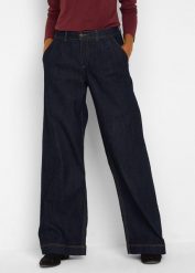 Jeansy o kroju wide leg, high waist z wygodnym pasem. Niebieskie jeansy damskie bonprix, z podwyższonym stanem. Za 144.99 zł.