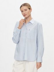Tommy Hilfiger Koszula Essential WW0WW41410 Błękitny Regular Fit. Niebieskie koszule damskie Tommy Hilfiger, bez wzorów, z bawełny, bez kołnierzyka, bez ramiączek. Za 399.99 zł.