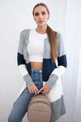 Sweter Kardigan w pasy szary+ciemny jeans. Szare kardigany damskie KESI, l, bez wzorów, z jeansu. Za 178.78 zł.