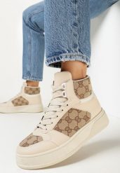 Beżowe Sneakersy za Kostkę na Grubej Podeszwie Naindra. Brązowe obuwie sportowe damskie Born2be, za kostkę, bez zapięcia. Za 79.99 zł.