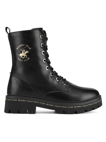 Beverly Hills Polo Club Trzewiki V12-729 Czarny. Czarne botki damskie Beverly Hills Polo Club, z materiału, bez obcasa, na płaskiej podeszwie, bez zapięcia. Za 169.99 zł.