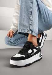 Czarno-Białe Sneakersy na Tłoczonej Platformie z Geometrycznym Motywem Eloneo. Czarne obuwie sportowe damskie Renee, z jeansu, bez zapięcia. Za 79.99 zł.