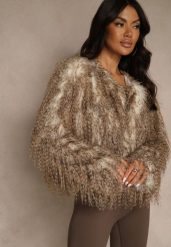 Brązowa Kurtka Futerko Ozdobione Cieniowaniem Tusirra. Brązowe kurtki damskie Renee, l, bez wzorów, z futra, bez kaptura. Za 209.99 zł.