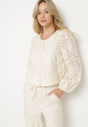 Beżowa Haftowana Koszula z Bawełny Fonarose. Brązowe koszule damskie Born2be, l, bez wzorów, z bawełny, eleganckie, bez kołnierzyka, bez ramiączek. Za 99.99 zł.