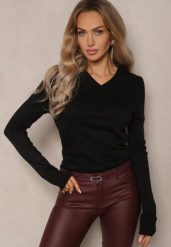 Czarny Casualowy Sweter z Dekoltem w Serek Amitta. Czarne swetry klasyczne damskie Renee, m, z jeansu, bez kołnierzyka. Za 69.99 zł.