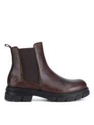 Rieker Botki Z9150-25 Brązowy. Brązowe botki damskie Rieker, ze skóry, bez obcasa, na płaskiej podeszwie, bez zapięcia. Za 419.99 zł.