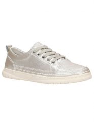 Wojas Skórzane sneakersy w kolorze srebrnym rozmiar: 39. Szare obuwie sportowe damskie Wojas, ze skóry, bez zapięcia. Za 238.84 zł.