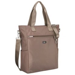Beżowa shopperka damska na uchwytach i doczepianym pasku, zamykana suwakiem Peterson PTN CTY-17. Brązowe torebki klasyczne damskie Peterson, bez dodatków. Za 79.99 zł.