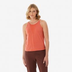 Koszulka turystyczna na ramiączka damska Quechua NH500. Brązowe bluzki damskie QUECHUA, m, bez wzorów, z bawełny, sportowe, bez kołnierzyka, bez ramiączek. Za 44.99 zł.