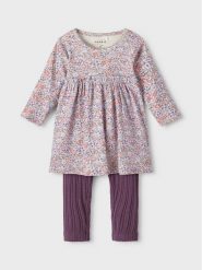 NAME IT Komplet sukienka i legginsy 13215289 Fioletowy Regular Fit. Fioletowe sukienki niemowlęce Name it, bez wzorów, z bawełny. Za 89.99 zł.