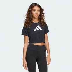 Koszulka Training Essentials Glam Print. Czarne bluzki damskie Adidas, bez wzorów, sportowe, bez kołnierzyka, bez ramiączek. Za 129.00 zł.