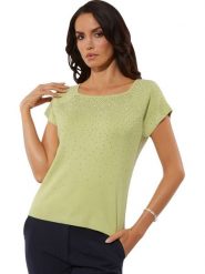 Creation L Koszulka w kolorze zielonym rozmiar: 44. Zielone bluzki damskie creation L, l, bez wzorów, bez kołnierzyka, bez ramiączek. Za 129.95 zł.