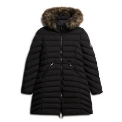 Średnia kurtka damska Superdry Fuji Faux Fur. Czarne kurtki damskie Superdry, na zimę, bez wzorów, z puchu, bez kaptura. W wyprzedaży za 494.50 zł.