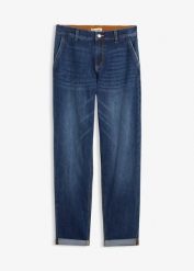 Dżinsy boyfriend, średni stan, gumka w talii. Niebieskie jeansy damskie bonprix. Za 159.99 zł.