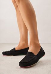 Czarne Ażurowe Mokasyny ze Skórzaną Wkładką Ozdobione Przeszyciami Sylilise. Czarne mokasyny damskie Born2be, z jeansu, bez obcasa. Za 99.99 zł.