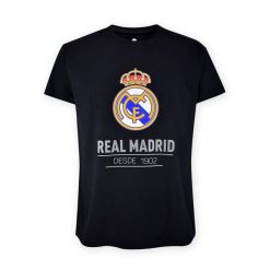 Ulubiona czarna koszulka kibiców Realu Madryt. Czarne bluzki damskie REAL MADRID, s, bez wzorów, bez kołnierzyka, bez ramiączek. Za 100.97 zł.