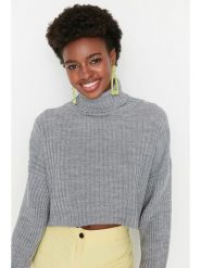 Trendyol Golf w kolorze szarym rozmiar: M. Szare golfy damskie Trendyol, m, bez wzorów, prążkowane, bez ramiączek. Za 43.78 zł.