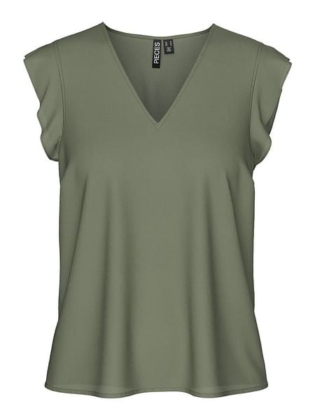 Pieces Koszulka "Nya" w kolorze oliwkowym rozmiar: S. Zielone bluzki damskie Pieces, s, bez wzorów, z wiskozy, bez kołnierzyka, bez ramiączek. Za 52.42 zł.