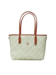 Tommy Hilfiger Torebka Th Monoplay Leather Mini Tote AW0AW17415 Zielony. Zielone torebki klasyczne damskie Tommy Hilfiger, ze skóry, bez dodatków. Za 409.99 zł.