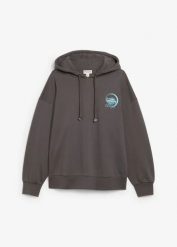 Bluza z kapturem z czystej bawełny. Szare bluzy damskie bonprix, bez wzorów, z bawełny, z kapturem. Za 112.99 zł.
