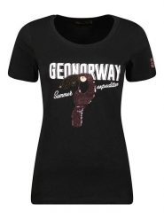 Geographical Norway Koszulka "Jeverything" w kolorze czarnym rozmiar: L. Czarne koszulki damskie Geographical Norway, l, bez wzorów, z bawełny, bez kołnierzyka, bez ramiączek. Za 43.99 zł.