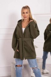 Narzutka ocieplana wiązana w pasie khaki. Brązowe swetry klasyczne damskie KESI, l, z bawełny, bez kołnierzyka, plus size. Za 258.24 zł.