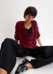 Sweter rozpinany. Czerwone kardigany damskie bonprix, bez wzorów. Za 117.99 zł.