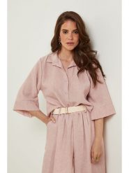 Rodier Lin Lniana bluzka w kolorze jasnoróżowym rozmiar: S/M. Różowe bluzki damskie Rodier Lin, m, bez wzorów, ze lnu, bez kołnierzyka, bez ramiączek. Za 101.70 zł.