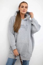 Bluza ocieplana z haftowanym napisem oversize szara. Szare bluzy damskie KESI, l, bez wzorów, z bawełny, bez kaptura. Za 238.37 zł.