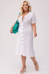 Sukienka Savannah - Len w odcieniu bieli PLUS SIZE OVERSIZE XXL. Sukienki damskie Moda Size Plus Iwanek, bez wzorów, ze lnu, eleganckie, bez ramiączek. Za 429.90 zł.