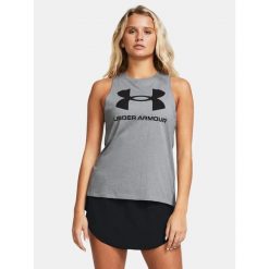 Koszulka damska treningowa bez rękawów Under Armour 1356297. Szare koszulki damskie Under Armour, bez wzorów, bez kołnierzyka, bez ramiączek. Za 129.99 zł.