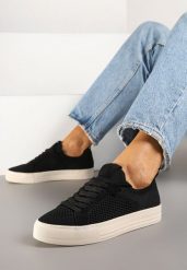 Czarne Siateczkowe Sneakersy Ozdobione Metaliczną Nicią Nimiarene. Czarne obuwie sportowe damskie Renee, z jeansu, bez zapięcia. Za 79.99 zł.