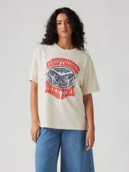 Levi's Koszulka w kolorze kremowym rozmiar: XS. Brązowe koszulki damskie Levi's, s, bez wzorów, z bawełny, bez kołnierzyka, bez ramiączek. Za 72.45 zł.