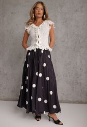 Czarna Rozkloszowana Spódnica Plisowana High Waist w Groszki Telede. Czarne spódnice damskie Renee, na imprezę, bez wzorów, retro, maxi. Za 119.99 zł.