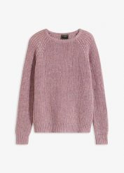 Gruby sweter z połyskującą nitką. Czerwone swetry klasyczne damskie bonprix, bez kołnierzyka. Za 127.99 zł.
