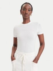 Guess T-Shirt O6BM13 K5058 Kremowy Slim Fit. Białe t-shirty damskie Guess, s, z aplikacjami, z lyocellu, bez kołnierzyka. Za 154.99 zł.
