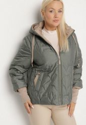 Zielona Pikowana Kurtka z Kapturem i Przedłużonym Tyłem Tulunia. Zielone kurtki damskie Born2be, plus size, z aplikacjami, z jeansu, z kapturem. Za 149.99 zł.
