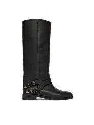 PINKO Oficerki Cheval 02 SD0635P001 Czarny. Czarne kozaki damskie Pinko, ze skóry, bez obcasa, na płaskiej podeszwie, bez zapięcia. Za 1,829.00 zł.