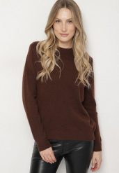 Brązowy Klasyczny Sweter z Wełną Mailira. Brązowe swetry klasyczne damskie Born2be, uniwersalny, z jeansu, bez kołnierzyka. Za 59.99 zł.