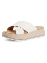 S.Oliver Skórzane klapki w kolorze białym rozmiar: 37. Białe klapki damskie S.Oliver, bez wzorów, z otwartym noskiem, bez obcasa, na platformie, bez zapięcia. Za 173.99 zł.