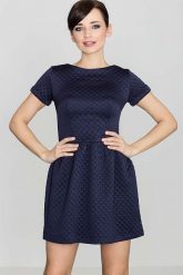 Niebieska Pikowana Sukienka z Krótkim Rękawem. Niebieskie sukienki damskie Katrus, bez wzorów, z dzianiny, bez ramiączek. Za 249.00 zł.