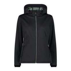 Kurtka damska turystyczna CMP 34A3096. Czarne kurtki sportowe damskie CMP, s, bez wzorów, z softshellu, bez kaptura. Za 380.00 zł.